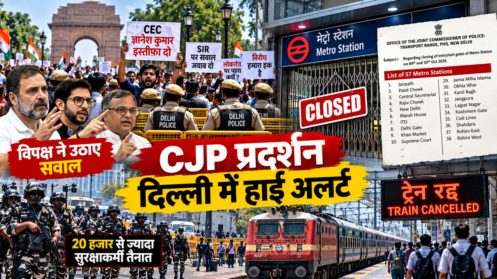 दिल्ली में CJP प्रदर्शन से पहले पुलिस की सुरक्षा तैयारी, मेट्रो स्टेशनों पर प्रतिबंध और विपक्ष की प्रतिक्रिया