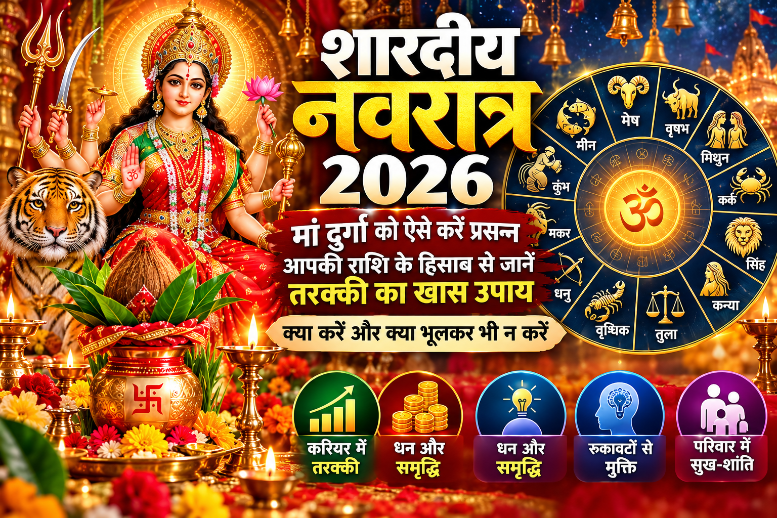 नवरात्र 2026 में राशि अनुसार मां दुर्गा को प्रसन्न करने के उपाय और तरक्की के लिए क्या करें